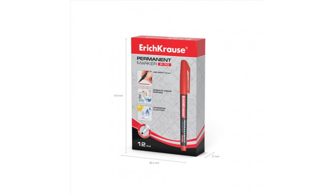 Permanent marker ErichKrause® P-70, color: red (box 12 pcs.)