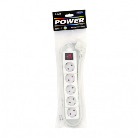 Extension cord 5-part with switch white 1.5m grounding