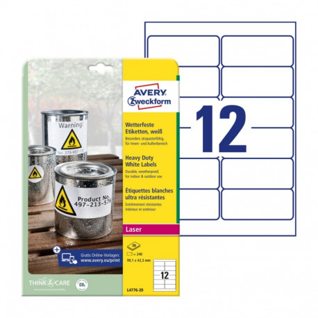 Adhesive label polyester film waterproof AVERY Zweckform 99.1x42.3mm 20l permanent glue (L4776-20)