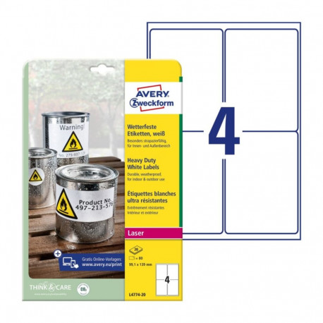 Kleebisetikett polüesterkilest ilmastikukindel AVERY Zweckform 99,1x139mm 20l permanentse liimiga  (