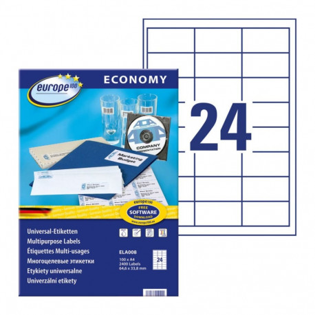 Kleebisetikett AVERY Economy 64,6x33,8mm 24 lehel 100 lehte