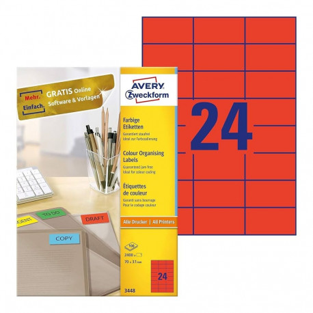 Labels 70x37mm InkjetLaserCopy red
