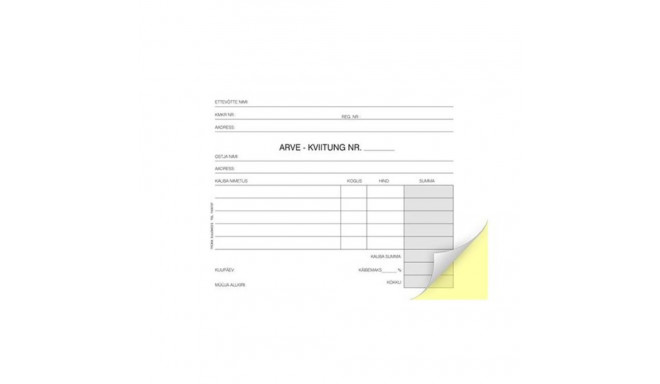 Blank invoice receipt A6 width, 2x50 sheets, self-copying