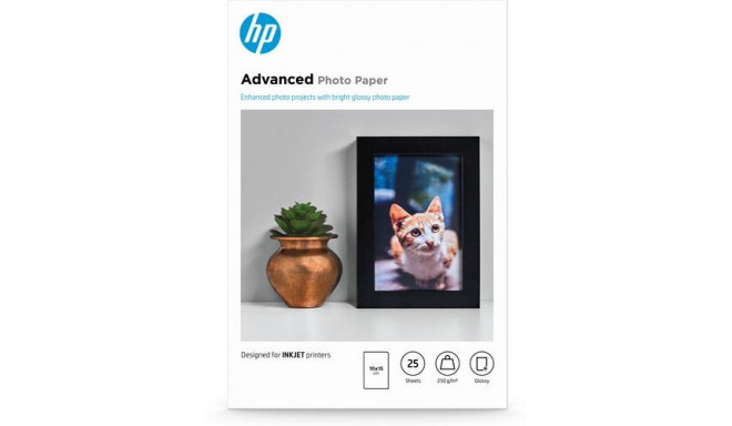 HP Advanced Photo Paper, Glossy, 250 g/m2, 10 x 15 cm (101 x 152 mm), 25 sheets