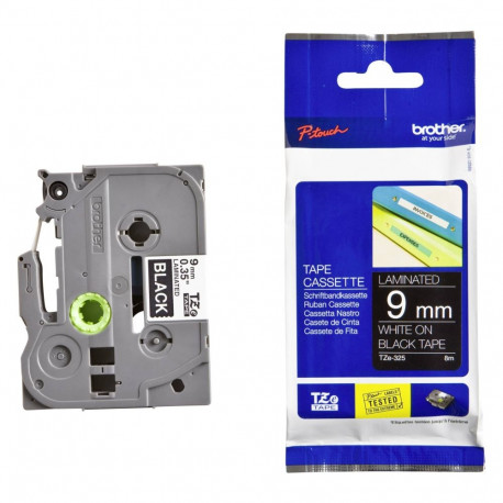 Brother TZe-325 Laminated Tape White on Black, TZe, 8 m, 9 mm