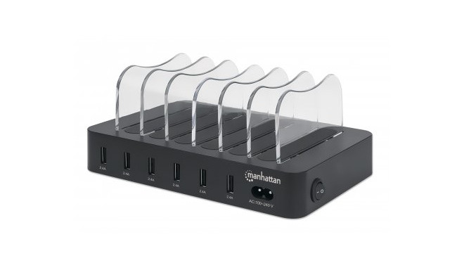 Manhattan 6-pordiline USB-laadimisjaam telefonidele ja tahvelarvutitele