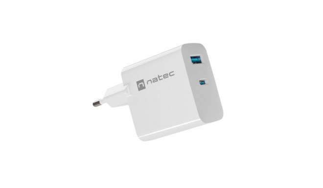 NATEC RIBERA GAN CHARGER 1X USB-A + 1X USB-C 45W WHITE