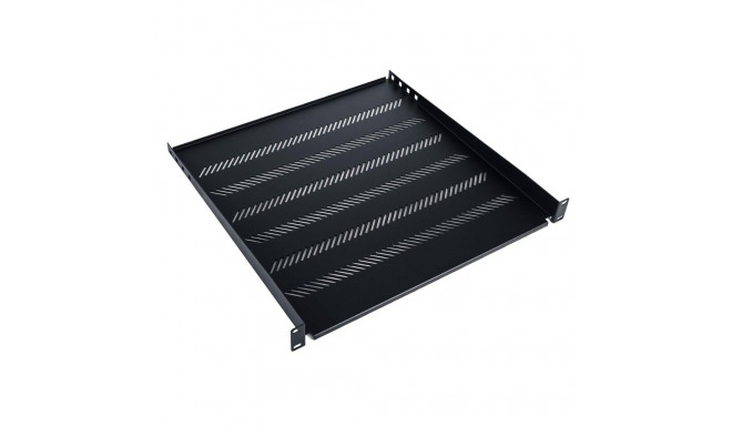 Fixed shelf 19", 1U, depth 450 mm, load capacity 25 kg, mounting in 4 points, black, screws and brac