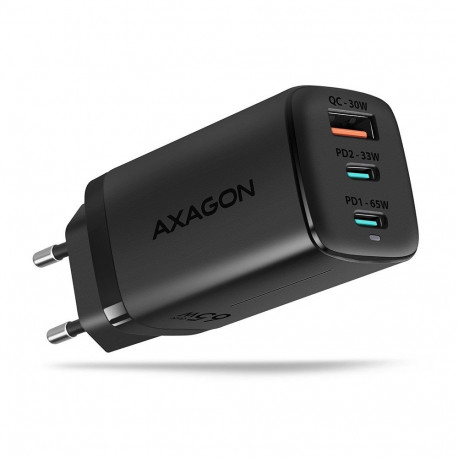 AXAGON laadija ACU-DPQ65, 2x USB-C, 1x USB-A, PD3.0/QC4+/PPS, 65W, must