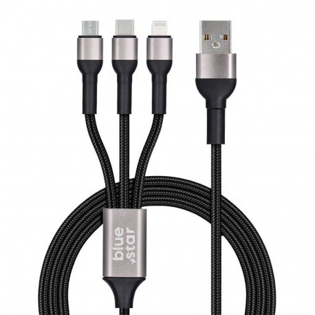 Cable 3in1 USB A to Lightning / Micro USB / USB C Blue Star 2,4A with braid 1,2 m TFK-DC-010 black