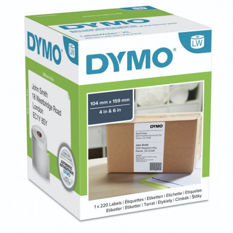 Dymo LabelWriter 4XL -saatekleebised 104 mm x 159 mm, 220 kleebist, valge