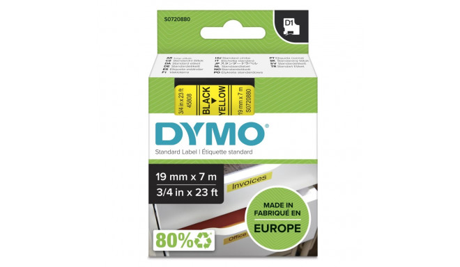Dymo D1 -teippi 19 mm x 7 m, musta keltaisella pohjalla