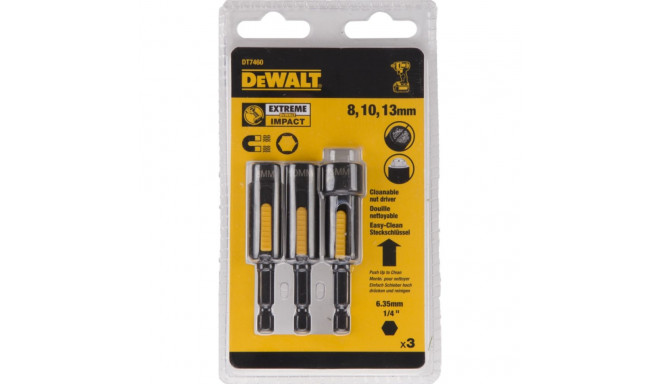 DEWALT TIP WITH SOCKET, set of 3 pcs. /8,10,13mm EXTREME IMPACT SELF-CLEANSELF-CLEANING