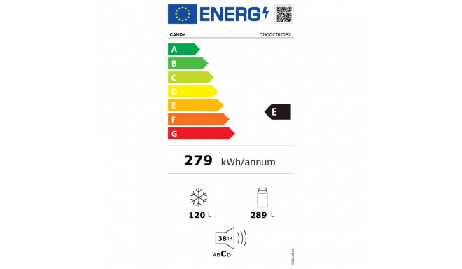 Candy külmik | CNCQ2T620EX | Energiatõhususe klass E | Eraldiseisev | Kombi | Kõrgus 205 cm | No Fro