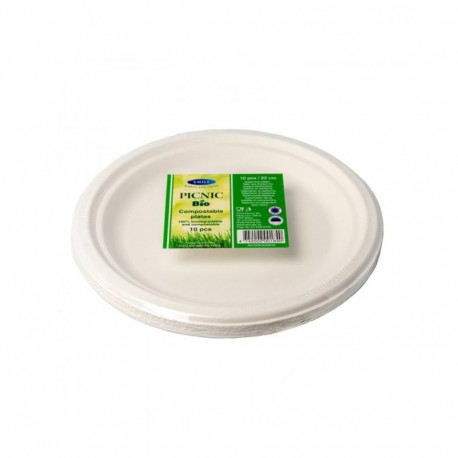 Sugarcane plate 22cm white 10pcs in a pack biodegradable