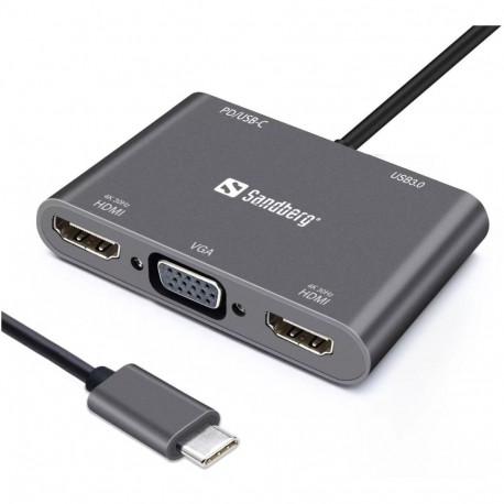 Dokkimisjaam Sandberg USB-C - 2xHDMI 4K@30Hz / USB-A / USB-C / VGA