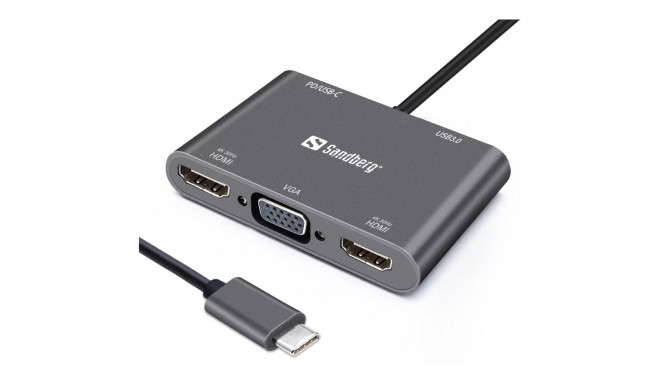 Dokkimisjaam Sandberg USB-C - 2xHDMI 4K@30Hz / USB-A / USB-C / VGA