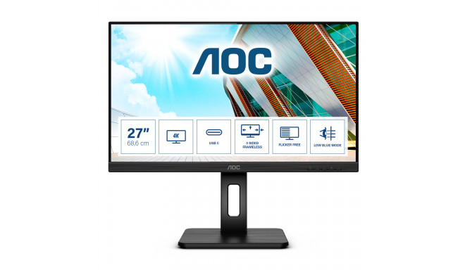 "68,6cm/27"" (3840x2160) AOC U27P2CA 16:9 4K IPS 4ms 60Hz HDMI DP USB-C Pivot Black"