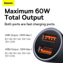 Baseus Car Charger Golden Contactor Max Dual Fast Charger U+U 60W Dark Gray (CGJM000013)