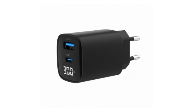 GaN Charger USB-A USB-C LCD 30W PD QC3.0 black