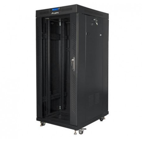 Standing rack cabinet 19 inches 27U 800x1200 black LCD glass door FLAT PACK