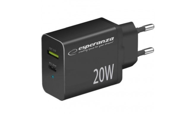 Esperanza EZC105K Wall charger Type C 20W + USB QC3.0 18W