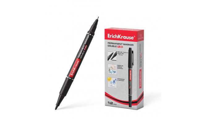 Double-sided permanent marker ErichKrause® Double P-80, color: black (box 12 pcs.)