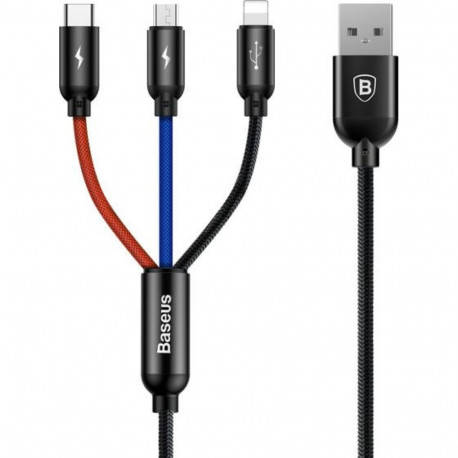 Baseus USB-kaabel CAMLT-ASY01 0.3m USB A USB C/Micro USB A/Lightning 6953156273931, must