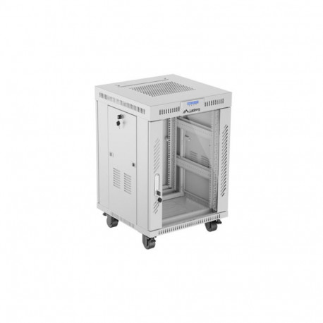 RACK CABINET 19" FREE-STANDING 15U/600X600 (FLAT PACK) WITH GLASS DOOR LCD GREY LANBERG V2