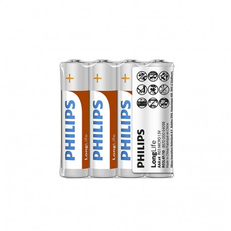 Battery PHILIPS AAA LR03 LONGLIFE 4pcs Power Alkaline