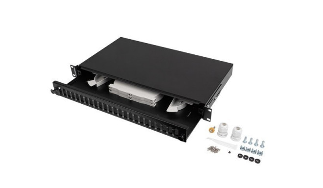 Fiber Optic Distribution Box 24XSC duplex/24XLC QUAD rack 19 1U black + accessories