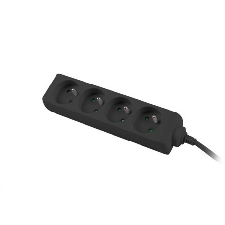 Power strip 1.5m, black, 4 sockets, cable made of solid copper