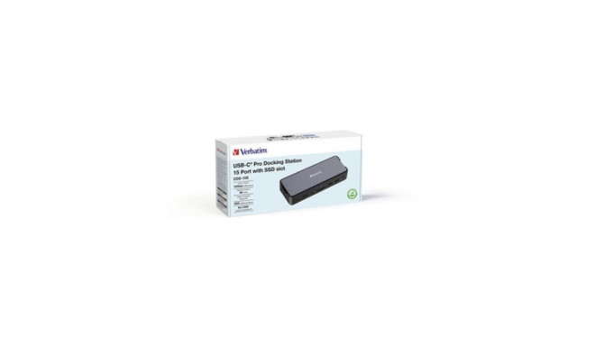 VERBATIM USB-C DOCKING STATION 15P w SSD slot USB-C GEN2 4x USB-A 2xHDMI 8K DP RJ45 CDS-15S 32173