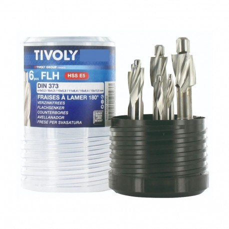 Tivoly süvistite komplekt – 6-osaline, Ø6–18 mm, 180° nurk, HSS-E5 koobalt, DIN 373