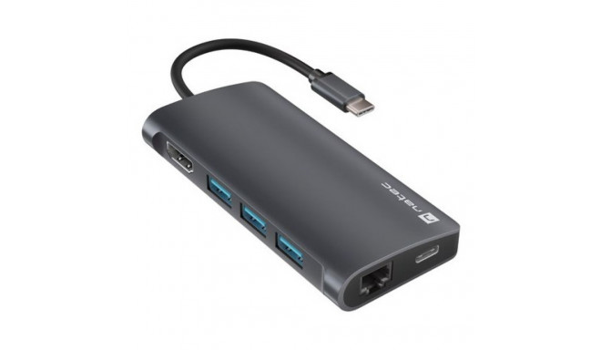 MULTIPORT ADAPTER NATEC FOWLER 2 V2 USB-C 8IN1 HUB ->USB 3.0 3X, HDMI 4K, USB-C, RJ45, SD, MICRO SD