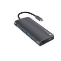 Natec Fowler 2 V2 USB-C 8in1 mitmeotstarbeline adapter ->USB 3.0 3x, HDMI 4K, USB-C, RJ45, SD, micro