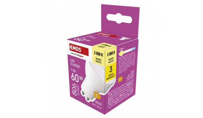 LED-lambi GU10 230V MR16 7W 806lm, soe valge, 3000K, 100°.