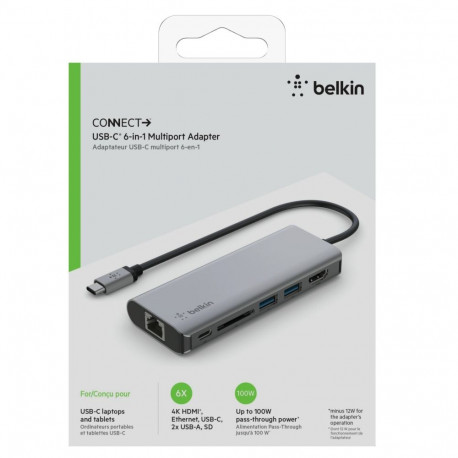 Belkin USB-C-Hubi, 5 porttia, muistikortinlukija