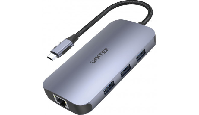 USB-jaotur Unitek 1x RJ-45 1x USB-C 1x USB-C PD 1x SDHC + 3x USB-A 3.2 Gen1 (D1071A)