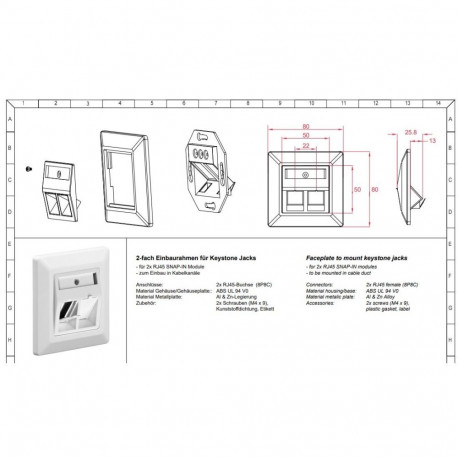 goobay Faceplate to Mount Keystone Jacksfor 2x RJ45 snap-in modules