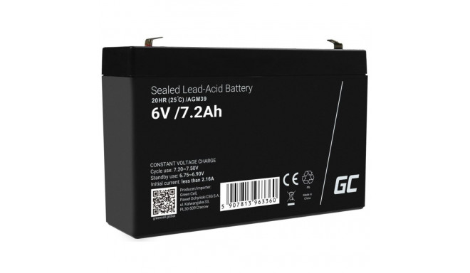 Green Cell AGM39 tööstuslik laetav aku suletud pliiaku (VRLA) 7200 mAh 6 V