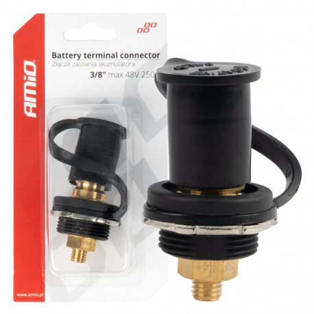 Aku toiteühendus must miinus koos korgiga 3/8 m10 12v 24v 48v 250a amio-03813
