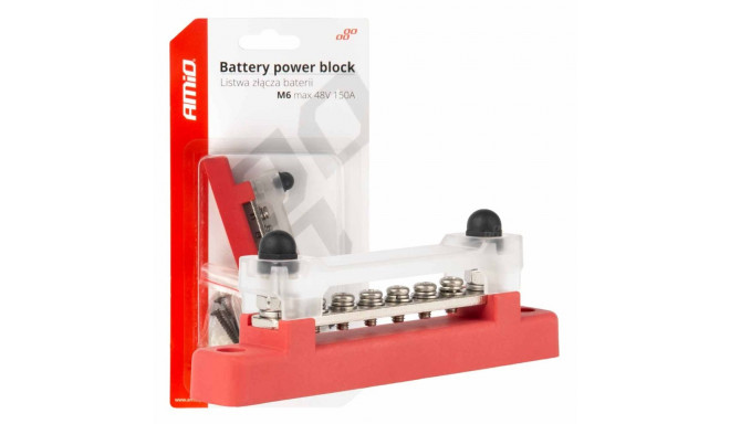 Blok rozdzielczy masy plusa bus bar m6 12v - 48v 150a amio-03810