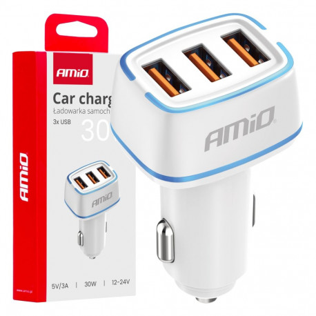 autolaadija 3x usb-a 30w amio-03889
