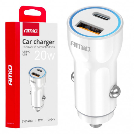 autolaadija usb-a+ usb-c 20W amio-03881