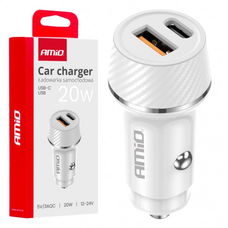 autolaadija usb-a + usb-c 20w amio-03878