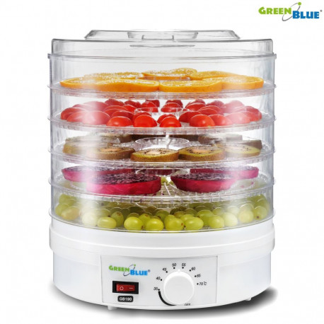 Suszarka do grzybów, warzyw i owoców GreenBlue, moc 250W - bardzo cicha, wysokie sito 3,5cm, szeroka