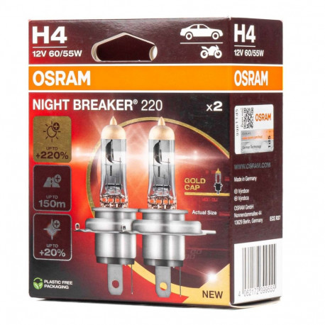 Osram H4 12V 60/55W P43t Night Breaker +220% halogeenpirnid 2 tk