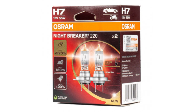 Halogeenpirnid Osram H7 12V 55W PX26d Night Breaker +220% 2 tükki