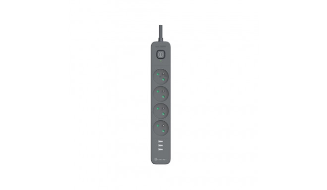 Ülepinge kaitsega toitejuhe TRACER Power Line+ mobile ready 1,5 m (4 pistikupesa + 3x USB A, 5V 2,4A